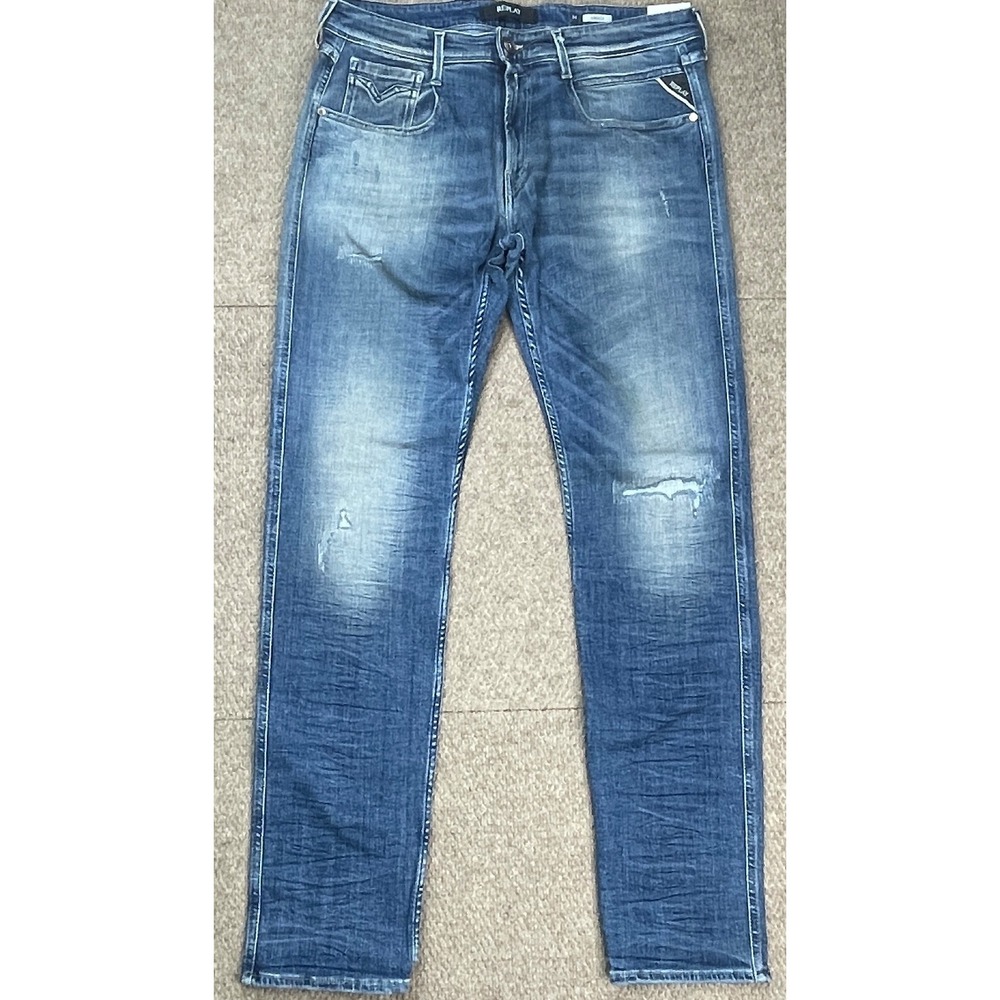 Replay Anbass Power Stretch 5 Pocket Straight Leg Men's Denim Jeans Size 34x32